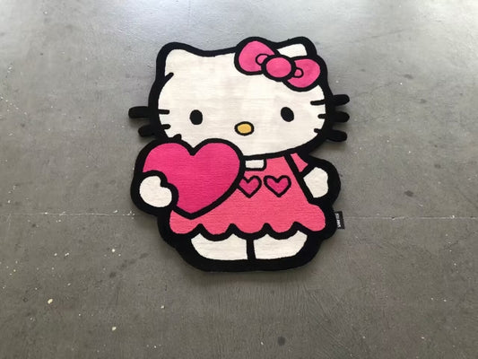Custom Handmade Hello Kitty Shaped Rug - Soft & Cozy Kawaii Carpet for Bedroom, Living Room, Nursery